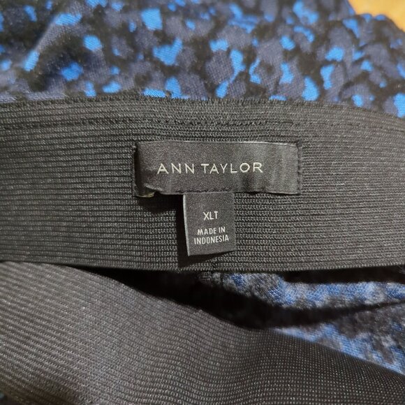 Ann Taylor Womens XLT Black Blue Patterned Pants elastic waist skinny - Picture 6 of 12